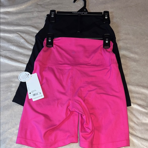 YOGALICIOUS LUX 2 PK Black and Pink High-Waist shorts NWT - Picture 2 of 9
